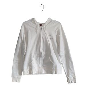 Vintage Harley-Davidson Rhinestone Wing White Zip-Up Hoodie Sweatshirt Medium